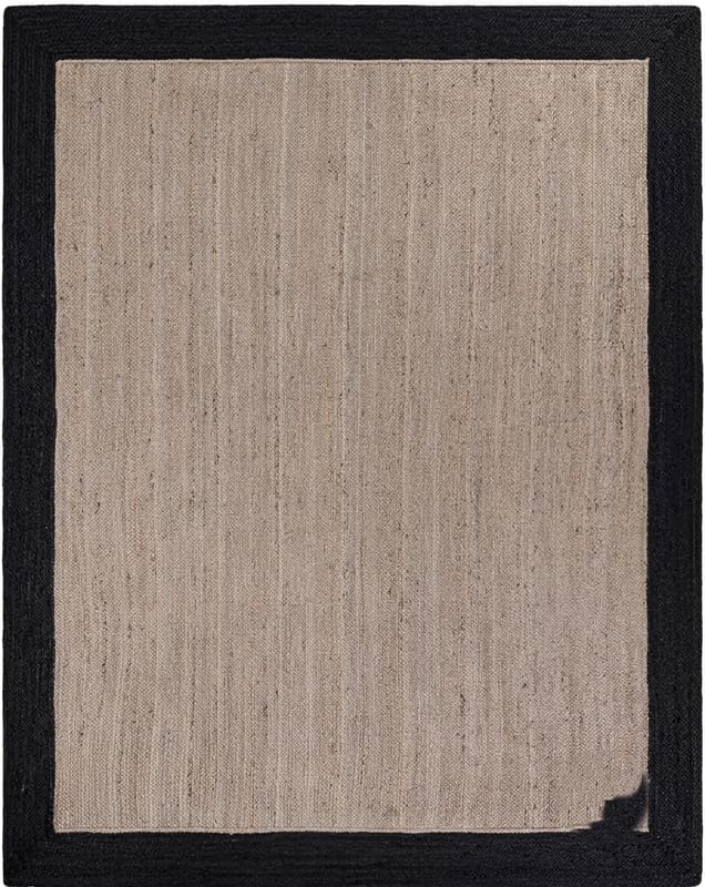 Tapis de sol en jute naturelle fait à la main avec bordure grise et noire, 1,8 x 2,7 m