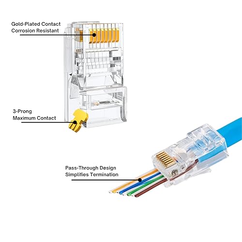 Miniatura 2 de EAPOtech Conectores RJ45, paquete de 100 unidades Cat 6 de paso a través (RJ45 enchufes modulares, conectores Ethernet, conector de red, conector