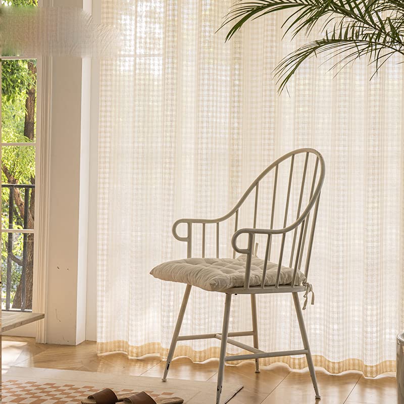 Hall Veiling Sheer Rideaux en tulle à carreaux pour salle à manger, décoration de la maison, tissu de couleur personnalisée, 100 x 180 cm, 1 pièce, pour grommets (anneaux)