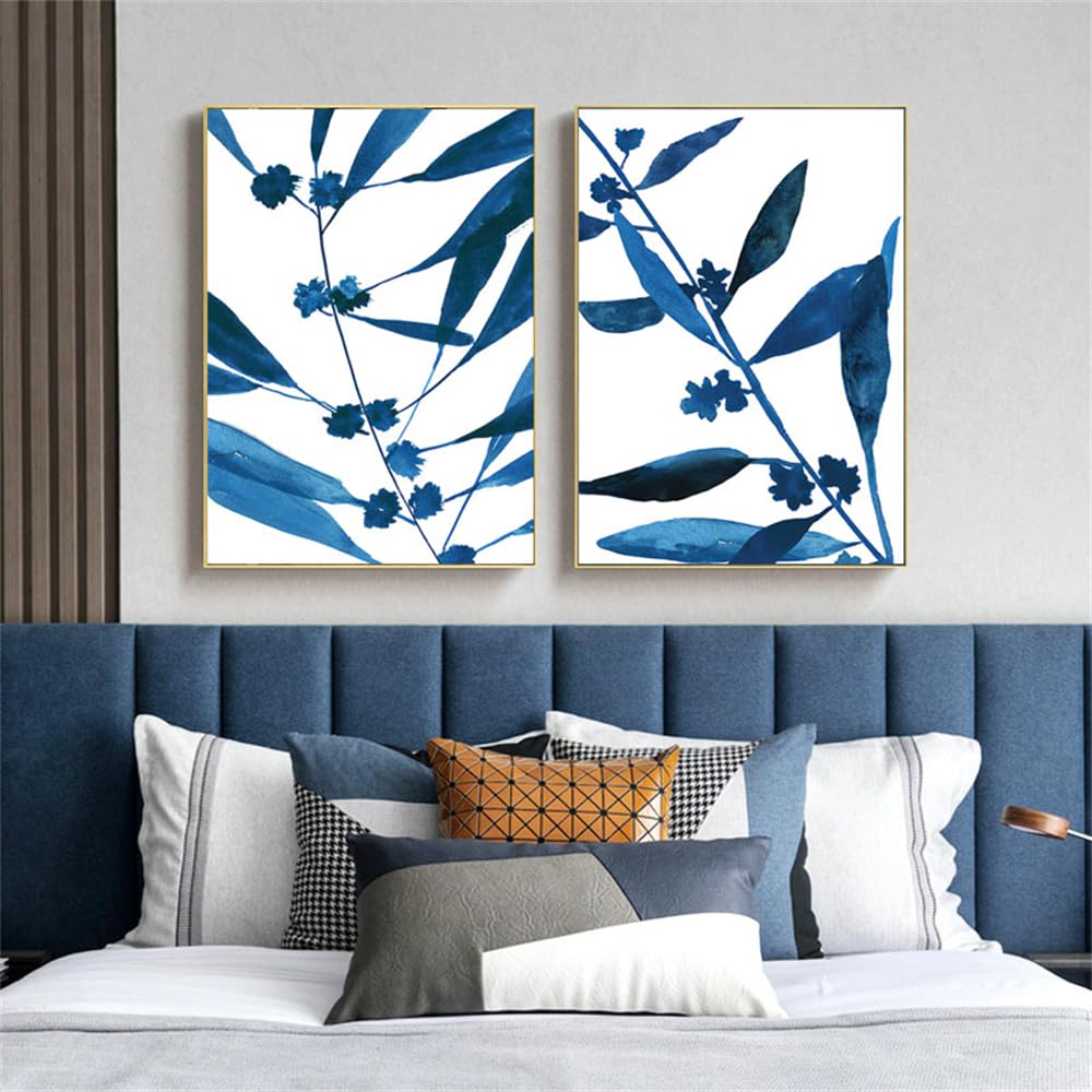 WUHBCZ Pictures,Abstract Plant Leaf Poster Minimalist Botanical Blue Leaf Painting Wall Art Poster Print Living Bedroom Kitchen Room Picture Home Decoration-40 * 60cm*2PCS (No Frame)
