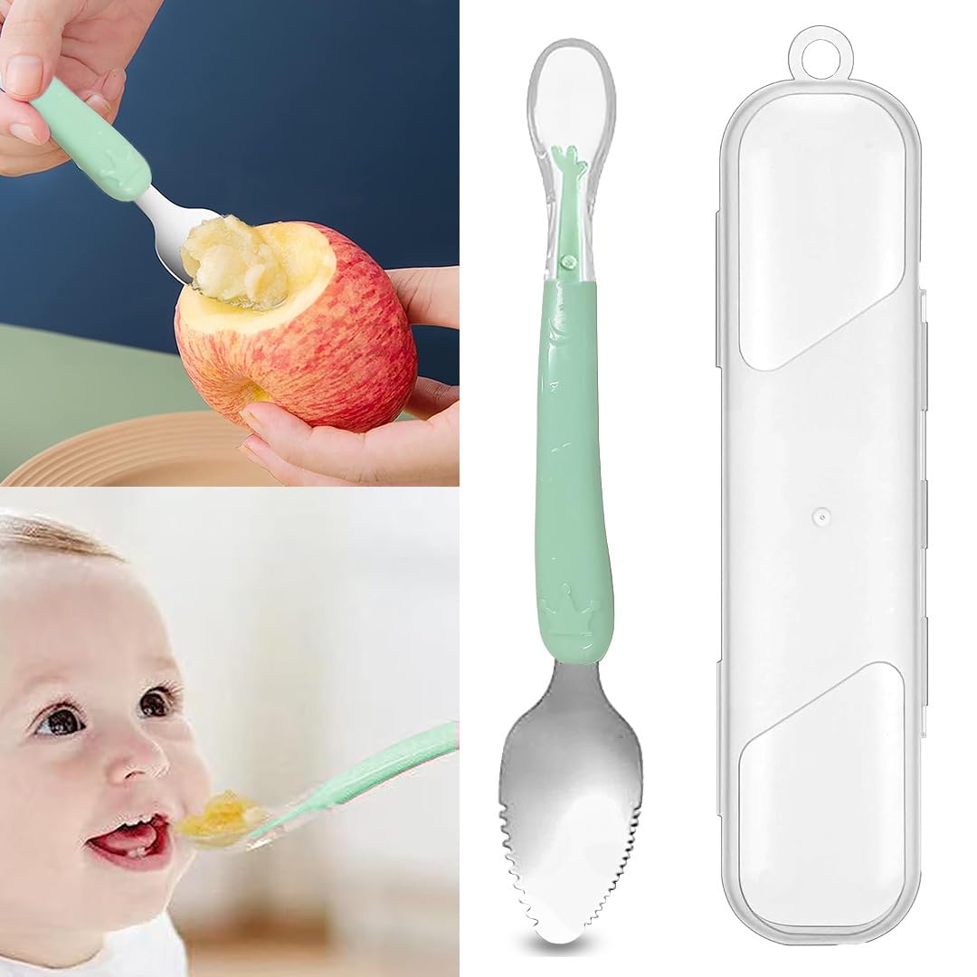 Tony Stark Baby Double Side Head 2 in 1 Silicone Food Spoon, Stainless Steel Fruit Scraper for Baby & Toddler, Fruit Scraping & Feeding Spoons with Travel Case (Pack of 1 - Multi Color)-image-23