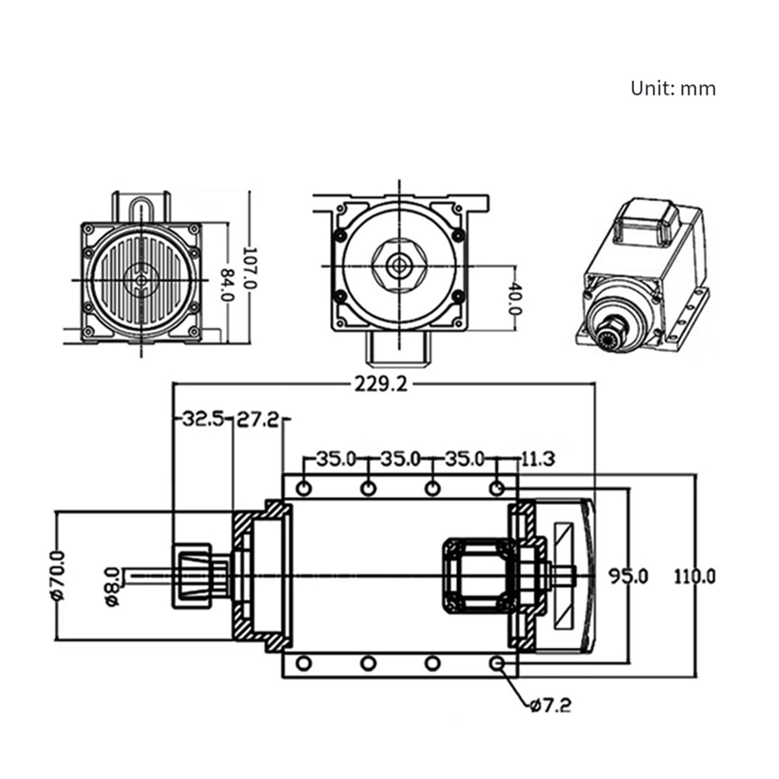 Husillo de potencia constante CNC, 1,5 kW, ER20, 6000rpm, brida bajo par, Motor imán permanente refrirado por aire, fresadora, perforación, Unidad de potencia(Set)