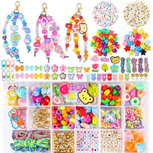 Ecoofor 487 PCS Beaded Keychain Making Kit, Acrylic Letter Beads with Heart, Star & Flower Charms for DIY Jewelry, Bag Accessories & Crafts for Women