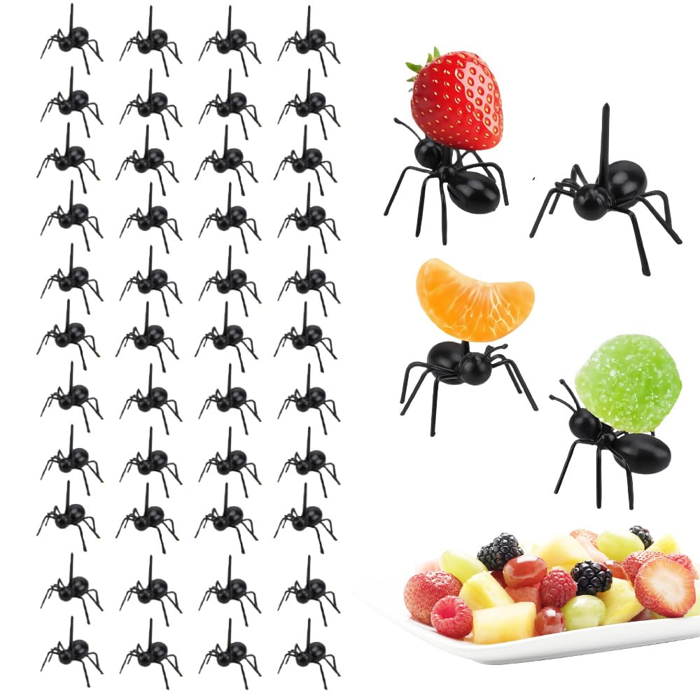 48PCS Ant Toothpicks Cute Fruits Cheese Food Forks for Picnic Kids Birthday Party Kitchen Baby Shower Wedding Decorations Animal Appetizer Toothpicks Forks for Snack Cake Dessert