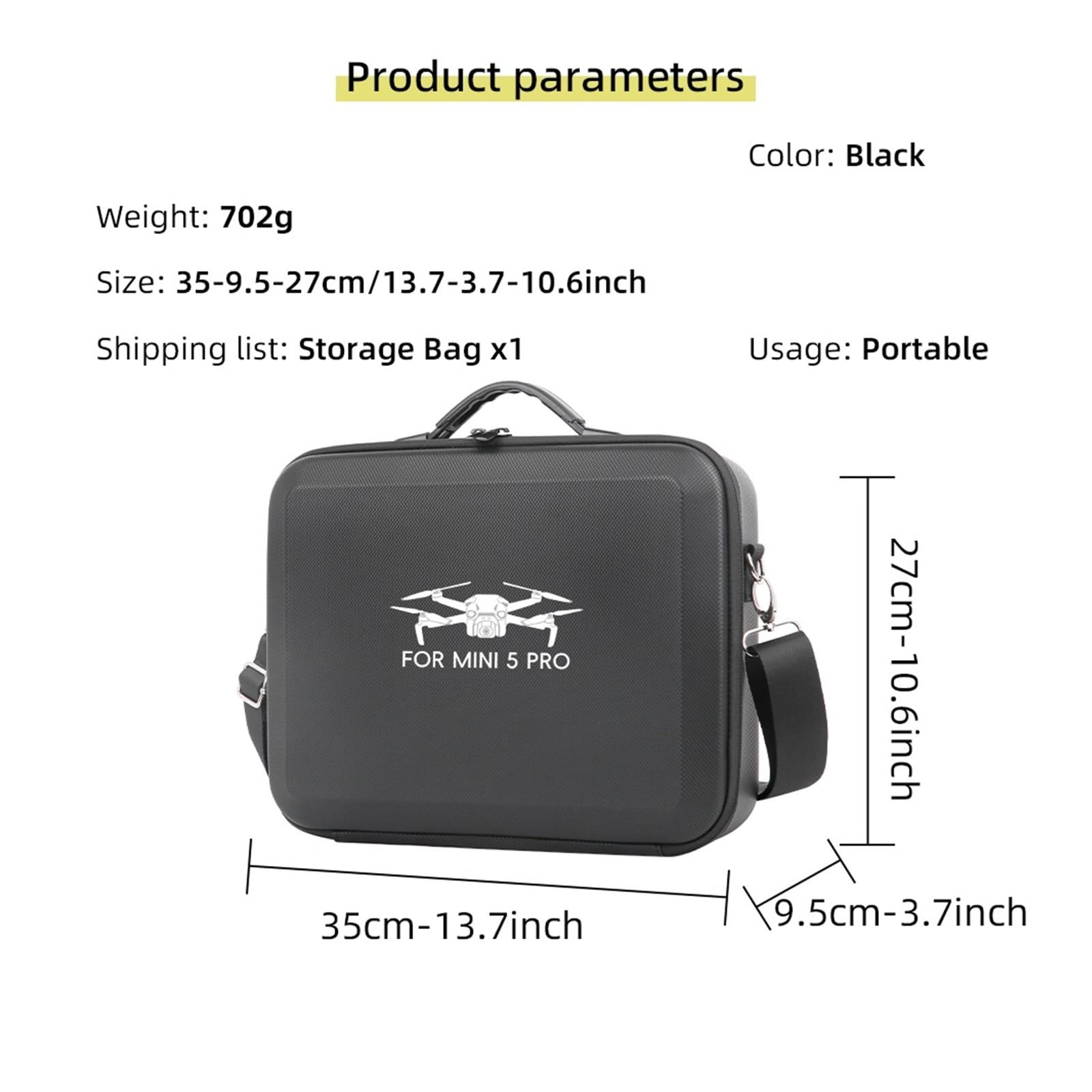 Borsa di stoccaggio for custodia da viaggio a spalla Mini 5 PRO portatile for accessori drone Pro RC 2/RC-N3(Black)