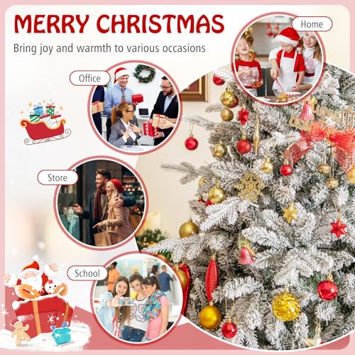 COSTWAY 4.5FT/6FT Pre-lit Artificial Christmas Tree, Snow Flocked Full Xmas Tree with PVC & PE Tips, 160/260 Multicolored LED Lights and 8 Lighting Modes, Lighted Hinged Tree for Home Holiday (6FT)
