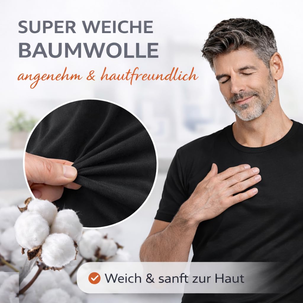 LINE ONE Herren Unterhemd T-Shirt Rundhals aus Baumwolle – Unterziehshirt Slim Fit Kurzarm, Stretch, atmungsaktiv – Basic Männer Shirt 1er 3er 6er Pack