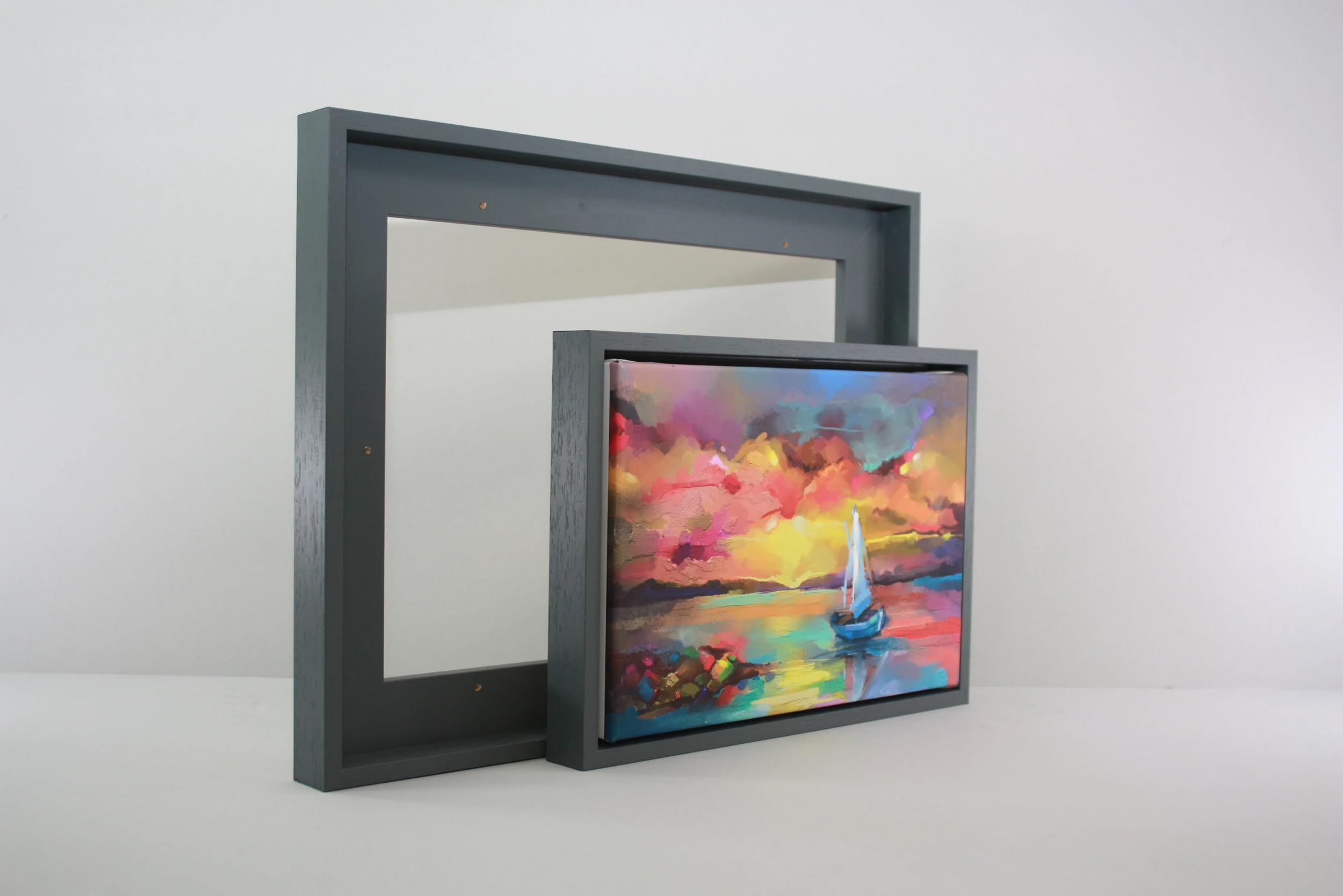 photoframesandmore Dark Grey - Wooden Tray Frames. 22mm Deep. Standard Size. Floating Effect Frames for Canvases. A4 (21x29.7cm)