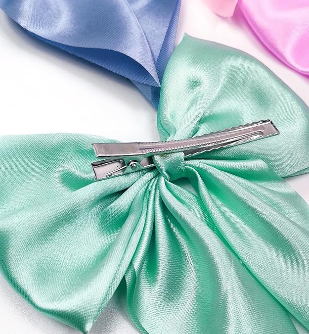 Accessorize Kingdom Silk Satin Hair Bow Clips, Large Vintage Ribbon Design, Hair Accessories for Women and Girls (Multi-1, 6) - Image 3