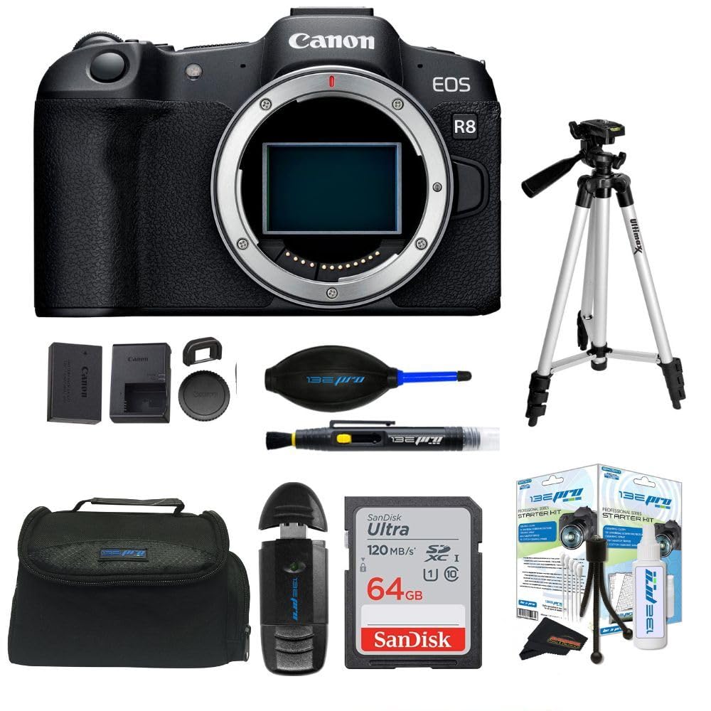 Canon EOS R8 Full-Frame Mirrorless Camera (Renewed) (Body Only + Basic Accessories Bundle)