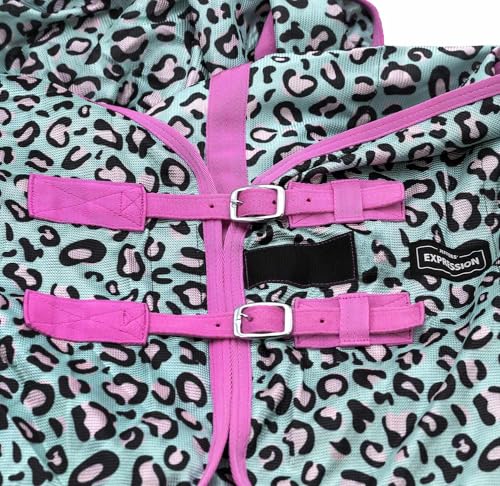 Image of Jeffers Expression Softmesh Combo Neck Horse Fly Sheet w /Attached Neck Cover, 66 inch, Breathable Mesh Horse Blanket, Adjustable Belly Straps, Tail Flap, Lightweight Fly Protection Sheet - Party Cheetah
