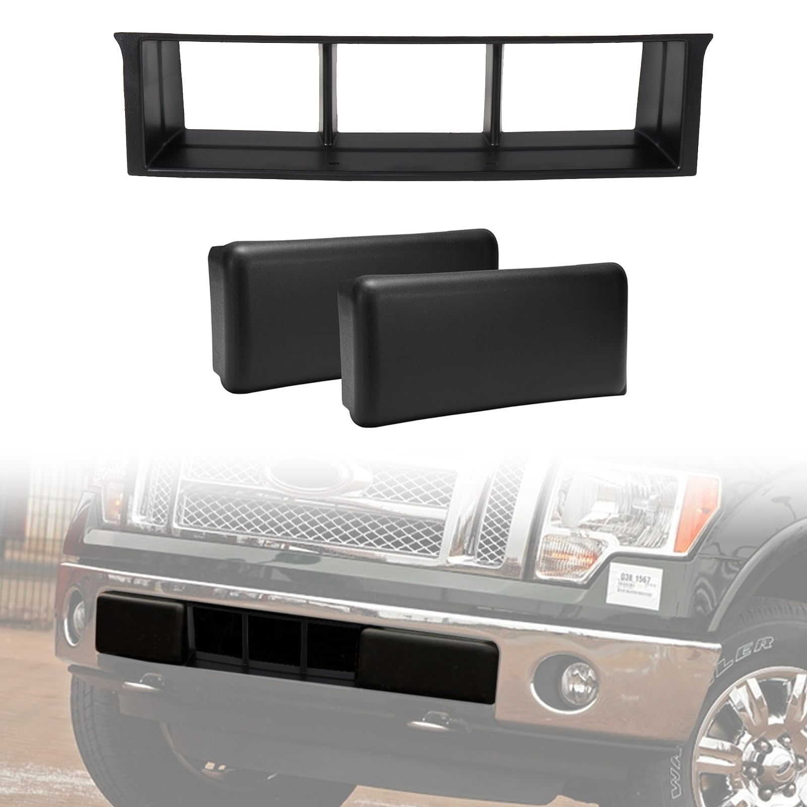 HAKA TOUGH Front Bumper Trim Center Cover Kit for Ford F150 2009-2014,Durable Plastic Black Grille & Front Bumper Guards Pads End Caps Cover .(3PCS)
