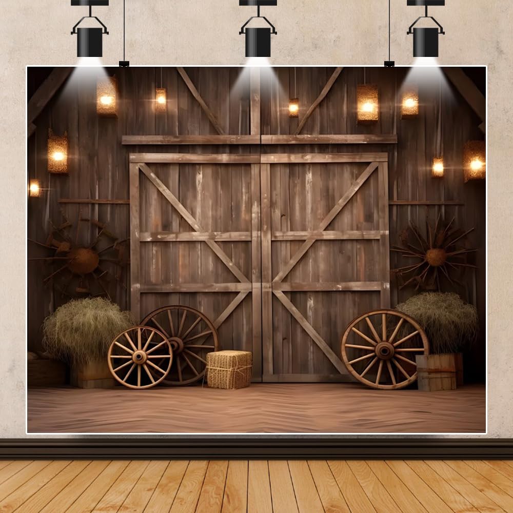 Western Backdrop 10x8ft Wooden Barn Door Cowboy Backdrop Western Party Decorations Wild West Rodeo Backdrop for Birthday Party Supplies Photo Studio