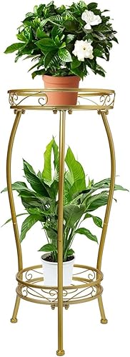 Miniatura 9 de Soporte para plantas para interiores y exteriores, 2 niveles de 27 pulgadas de alto, soporte de metal para maceta, soporte resistente para plantas,