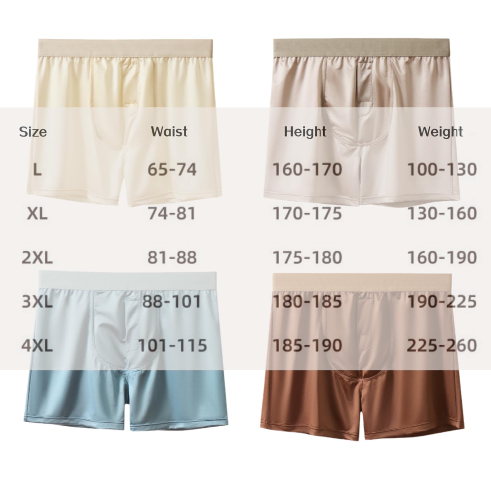 Generisch Calzoncillos bóxer de seda satinada, corte medio, transpirable, sin costuras, seda de hielo, ropa interior lisa para hombre