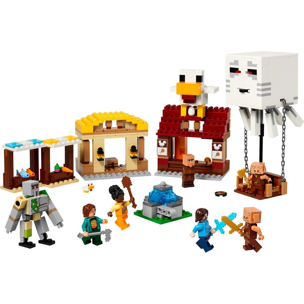 LEGO Minecraft Atak balonowego Ghasta na wioskę 21273 | scenka Minecraft, zestaw akcji z gry, prezent dla fana Minecrafta 10+, 555 elementów