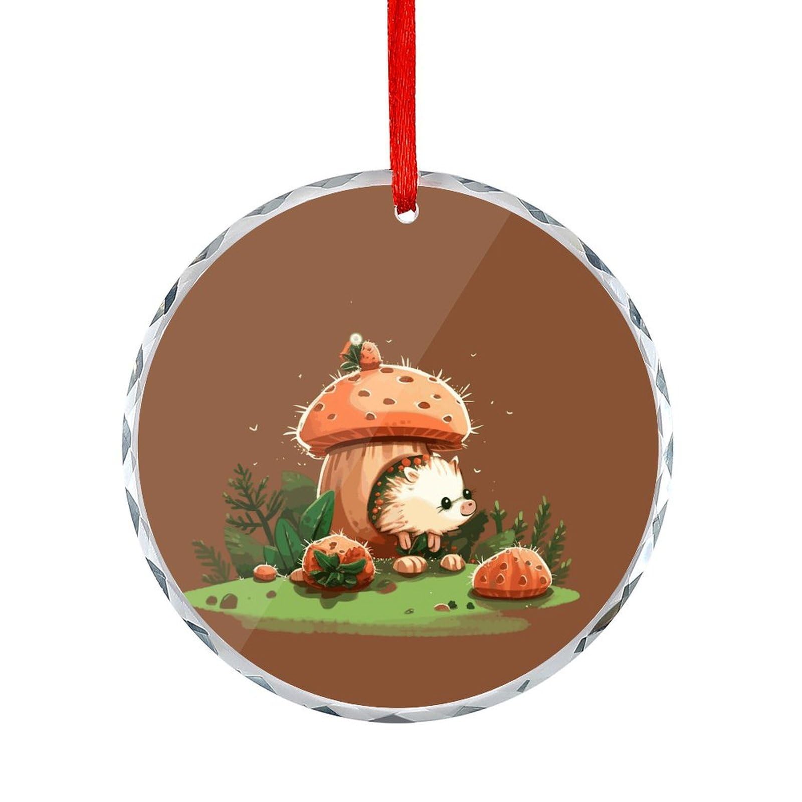 Btcowzrv Style Hedgehog And Mushroom Round Ornament Hanging Pendant Decor