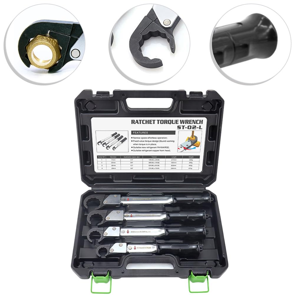 Kit de clés dynamométriques à cliquet, 4 clés à extrémité ouverte de précision pour climatiseur tuyau en cuivre 17-29 mm