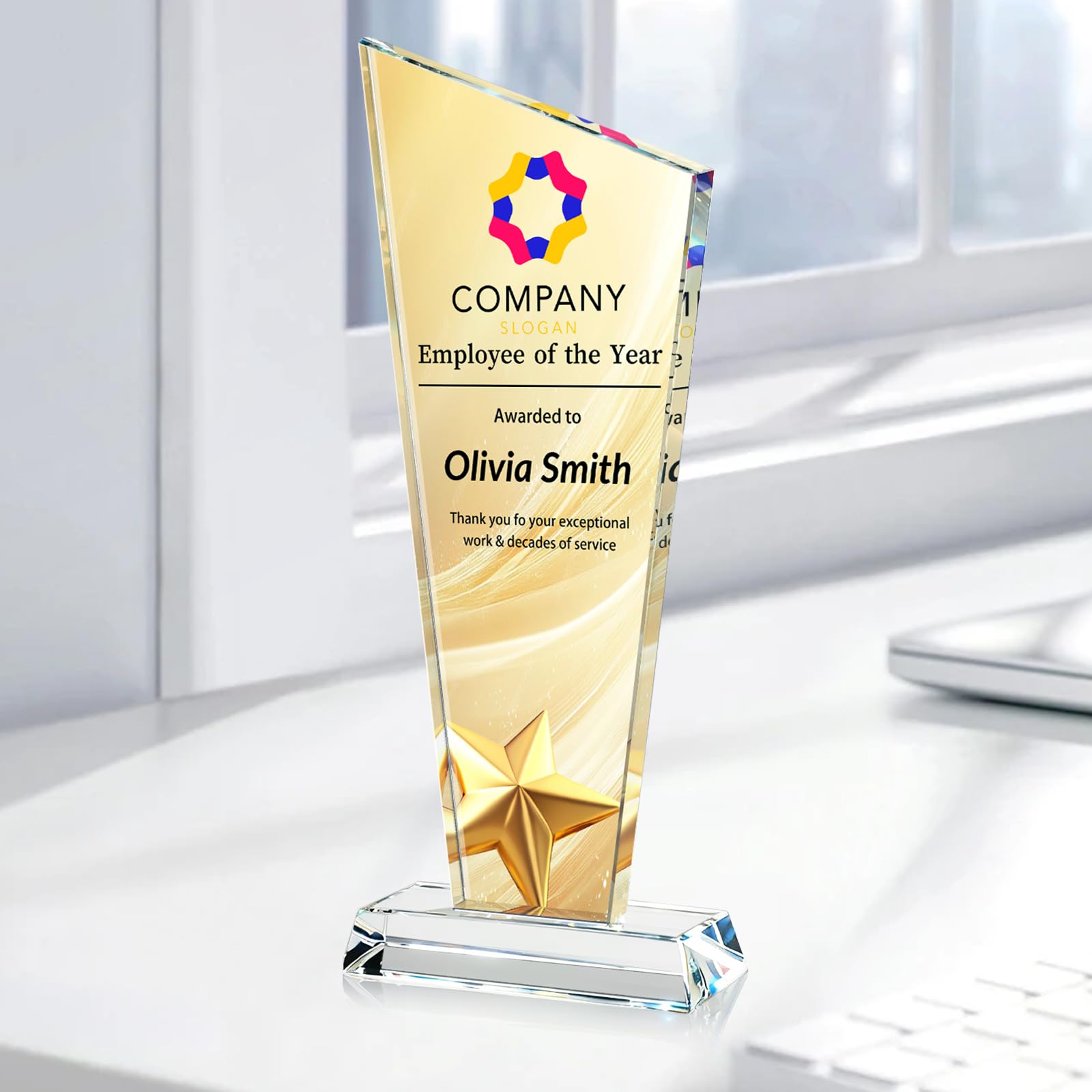 Custom Crystal Trophy Award Personalized Plaque Award with Text Logo Photo Awards Trophies for Employee Recognition Team Graduation Personalized Office Gifts for Boss Coworker Teacher