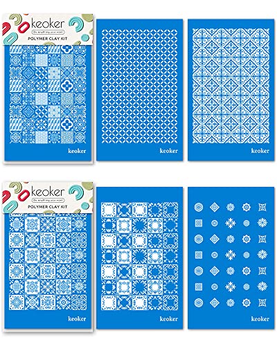 KEOKER Silk Screen Stencils for Clay - 6PCS Polymer Clay Silk Screen， Tile Stencil Pack with Patterns