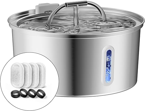 Miniatura 11 de Fuente de agua inalámbrica para gatos, fuente inalámbrica de acero inoxidable para gatos, fuente automática de agua para mascotas de 108 onzas/3.2