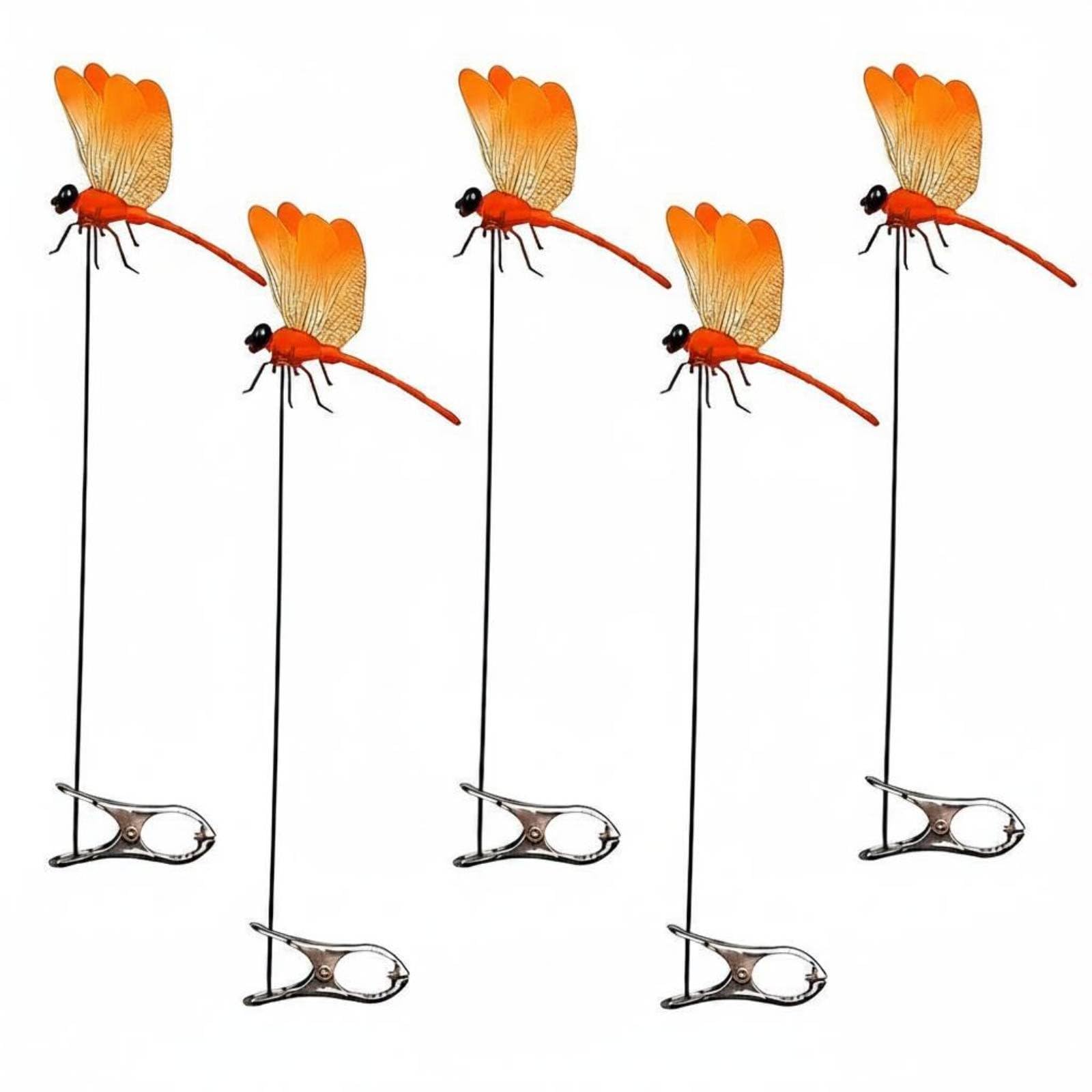 5 Pieces Deterrent Dragonfly Clip Fly Fly Deterrent Device Fake Dragonfly Ornament Realistic Look Outdoor Decor 3D for Patio, Gradient Orange-image-6