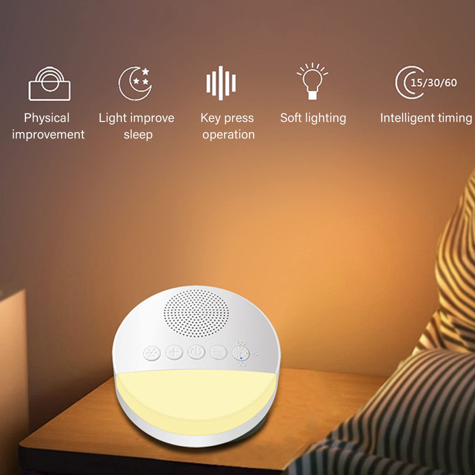 Macchina per il rumore bianco, dispositivo di rumore bianco 20 musica ricaricabile USB Baby Sleep Sound Machine con luce notturna