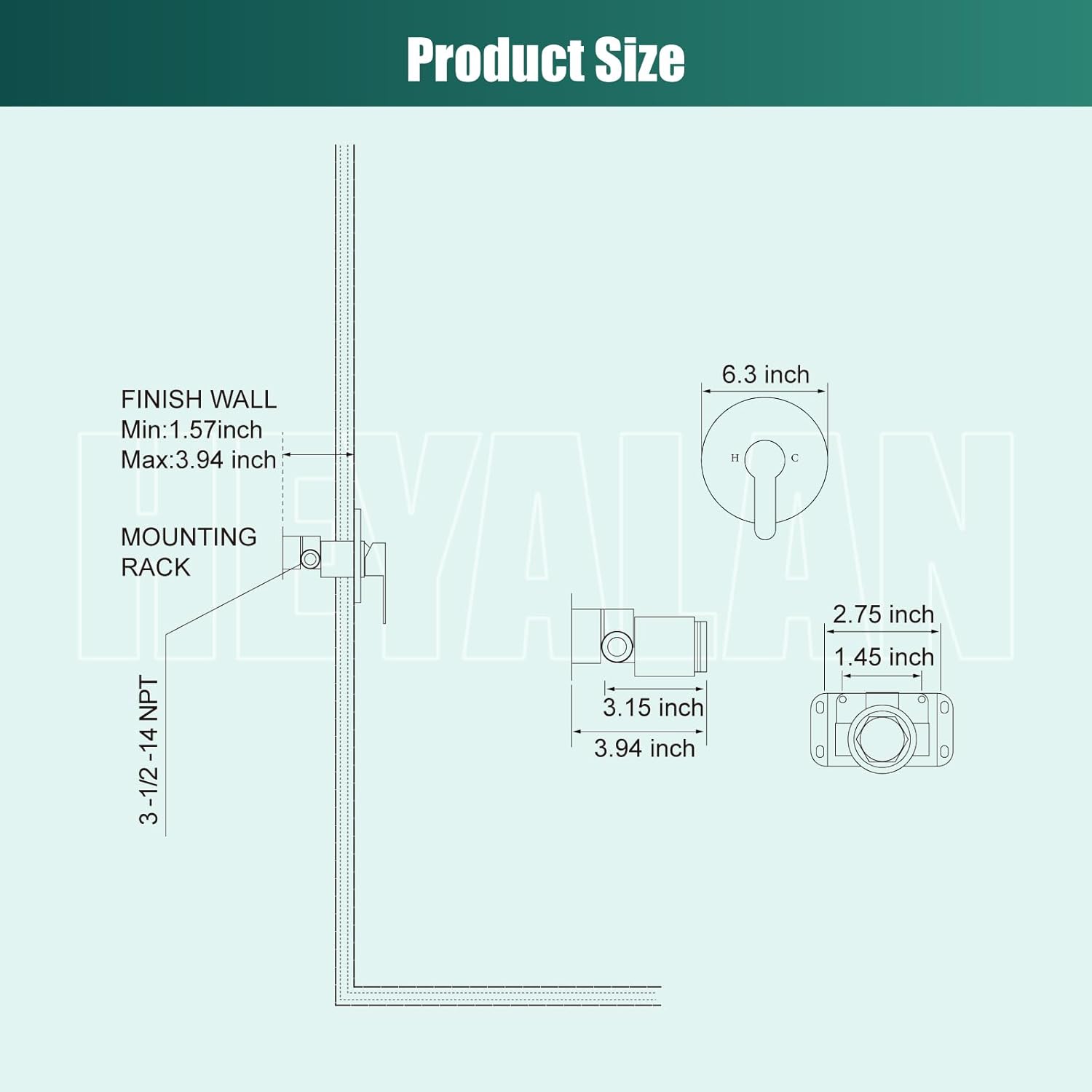 Heyalan Bathroom Shower Valve Mixer Single-Function Single Handle Trim Kit Wall Mount Brass Faucet Shower Rough-In Valve,Female Thread,Round,Matte Black