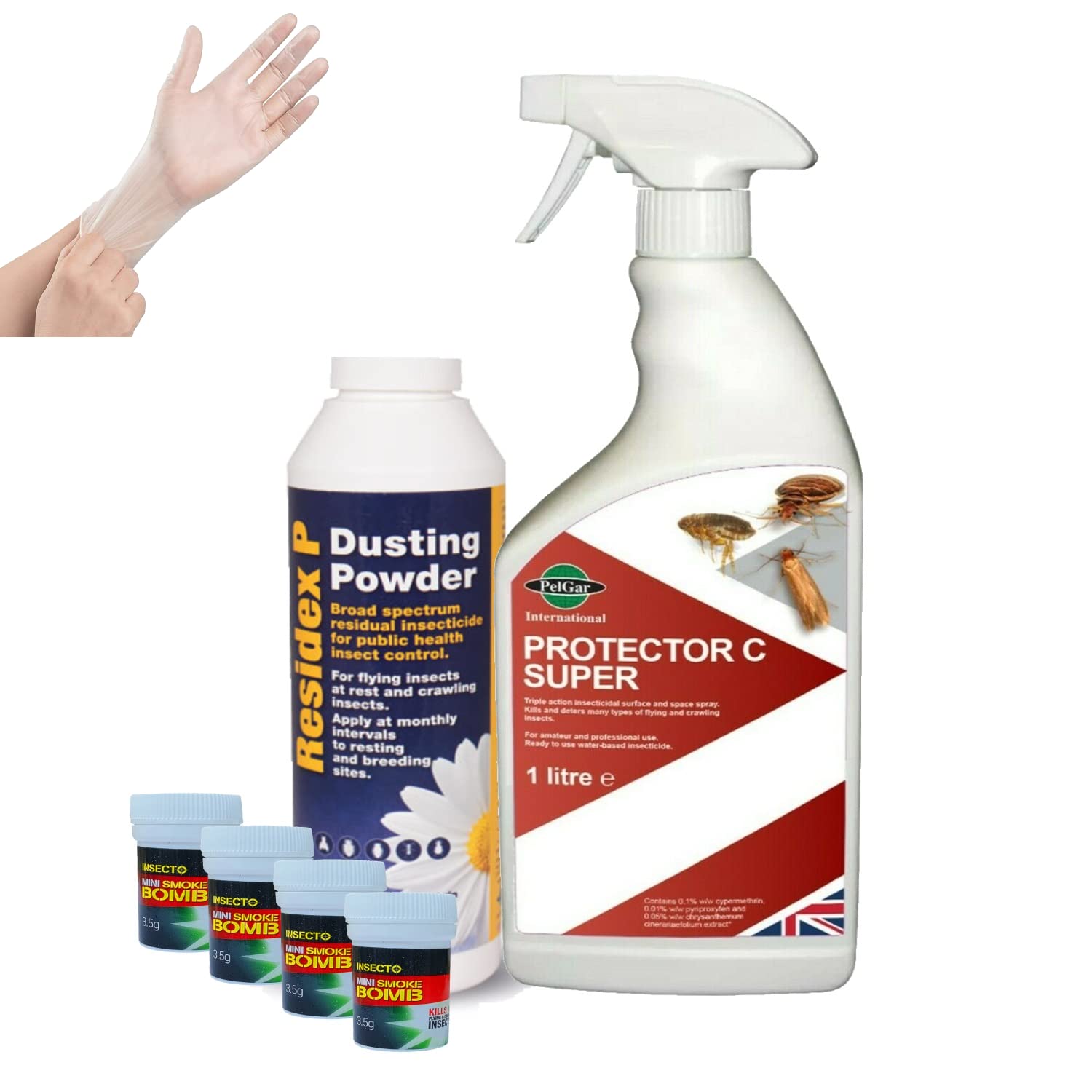 Professional Complete Bed Bug Killer Kit - HSE Approved - 1L Protector C Spray + 300g Residex Powder + 4 Mini Fumers 3.5g