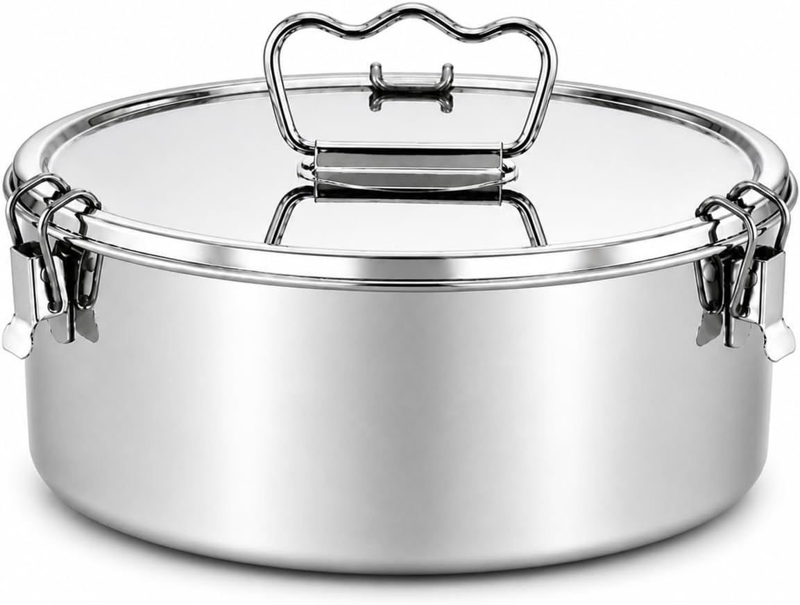 Stainless Steel Flan Pan with Lid, 80 fl oz Flanera Mold, Fits 8 Qt Cookers, 8.6 x 3.5 in, 3 Locking Clips, Oven Safe for Water Bath Baking, Cheesecake, Flan, Quesillo