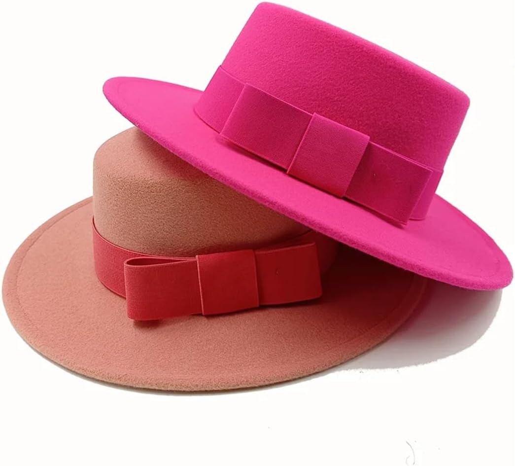 Women's Bow Tie Fedora Hat Jazz Style Round Bumpy Flat Top with Elastic Band Fashion