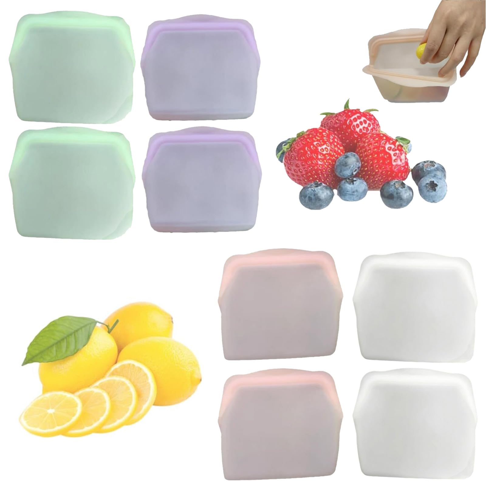 AESFADMOAH Silicone Reusable Storage Bags Food Storage Bag Snack Clear Leak-Proof for Freezer Microwave Oven Upright Freezer 8Pcs(C,600ML)