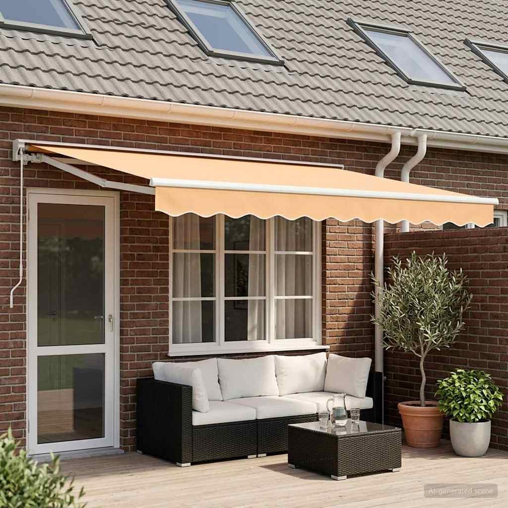 Store banne rétractable Manuel Sable 4 x 3 m Toile Polyester 240 g/m2 Cadre Aluminium Acier Enduit, pour terrasse Balcon Jardin Patio, ombrage Contre Soleil et Pluie