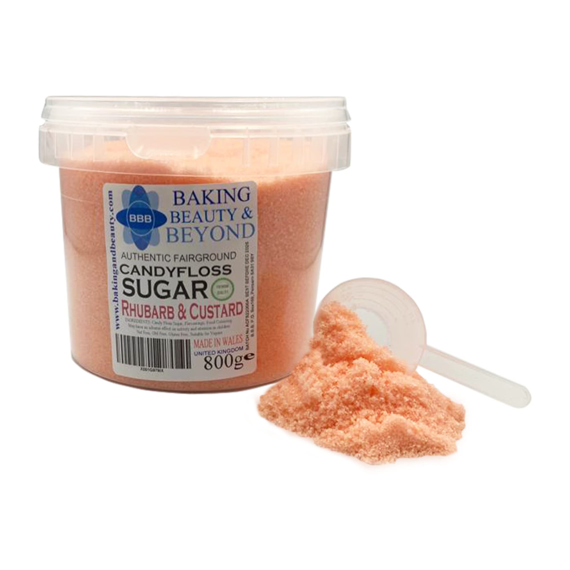 Baking Beauty and Beyond Premium Candy Floss Sugar 800g - Rhubarb & Custard Flavour — image 1