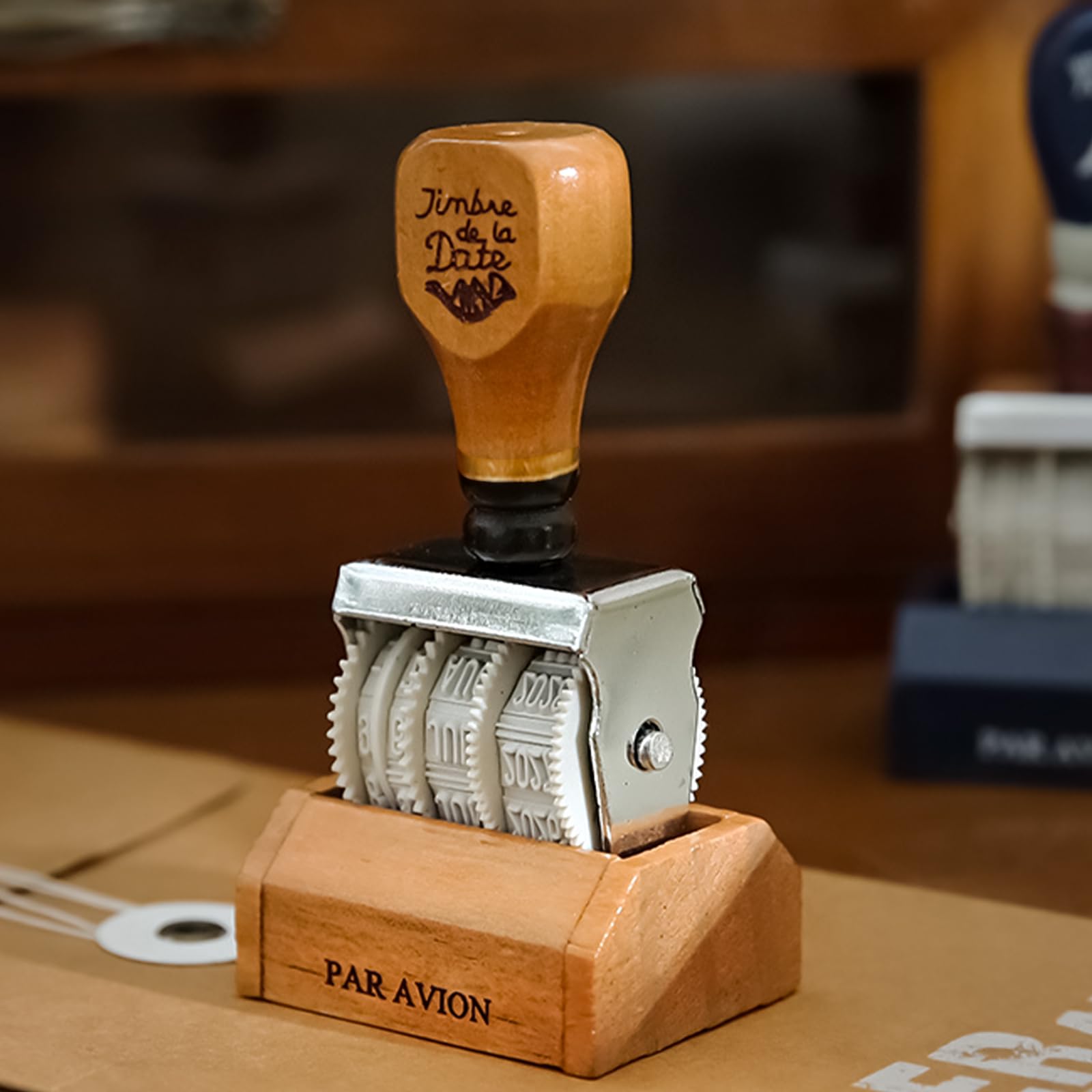 Timbro in legno, timbri a rullo trasparenti e coerenti, con data regolabile, sigillo retrò per conto della mano, fai da te, vintage, in legno, per ufficio/insegnante, album di ritagli, uso artistico