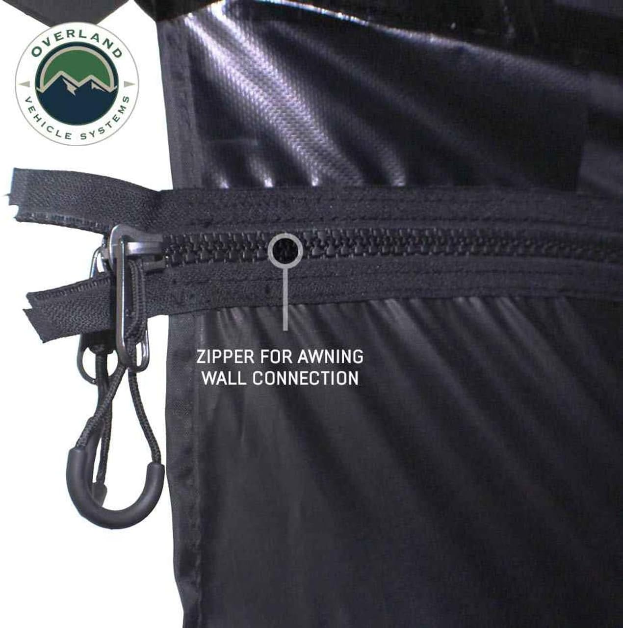 Overland Vehicle Systems XD Nomadic 180 Awning Wall with Windows - 320G Poly Cotton Rip Stop Black Out Matierial - Zipper Attachment Method
