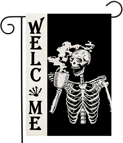 Bandera de jardín de otoño con diseño de calavera de Halloween con la bienvenida y girasol, calabaza, divertida, de 12 x 18 pulgadas, decoración de disponible en Yaxa Peru