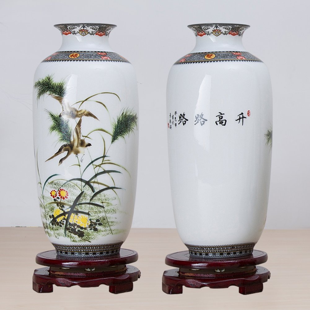 中国風人物画陶器花瓶 中国現地買付 蓋付き 丸壺 [草花文仙人人物絵] 中国雑貨 壺