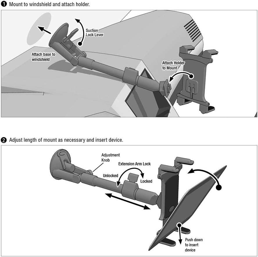 Arkon Mounts TAB-CM117 Extension Arm Windshield Suction Tablet Mount Retail Black & Arkon 90mm Adhesive Mounting Disk for Car Dashboards Garmin TomTom GPS Dashboard Disc