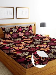 Geeta Homes Premium Cotton Feel Glace Cotton 210 Tc Elastic Fitted Bedsheets with 2 Pillow Covers Double Bed with Corner E... Price In India