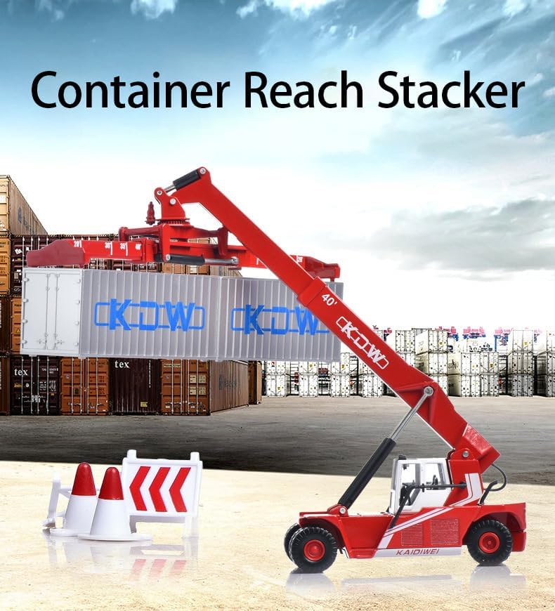1/50 Container Reach Stacker Model, Miniature Engineering Vehicle Toy, Construction Truck Collection, Realistic Simulation for Collectors