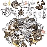 Marine Charm Collection,100g (about 60-70 pieces) Sea Creatures Pendants Alloy Ocean Life Seashell Sea Stars Fish Jewelry Findings Craft Supplies for DIY Bracelet Necklace