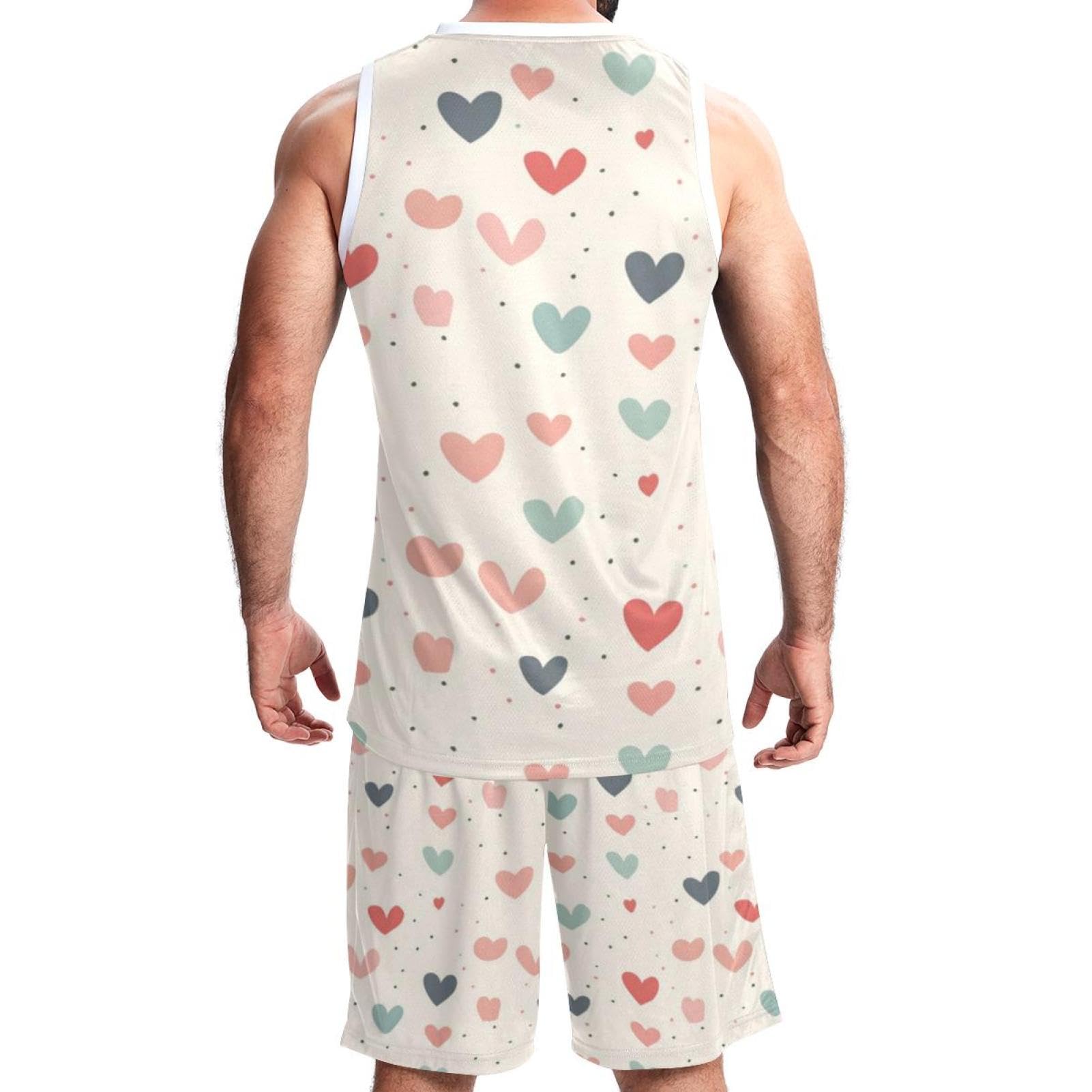 Herren-Basketballanzug mit Taschen, Sportbekleidung für Männer und Frauen, Teamuniform, niedliches buntes Herz, Größe 5XL