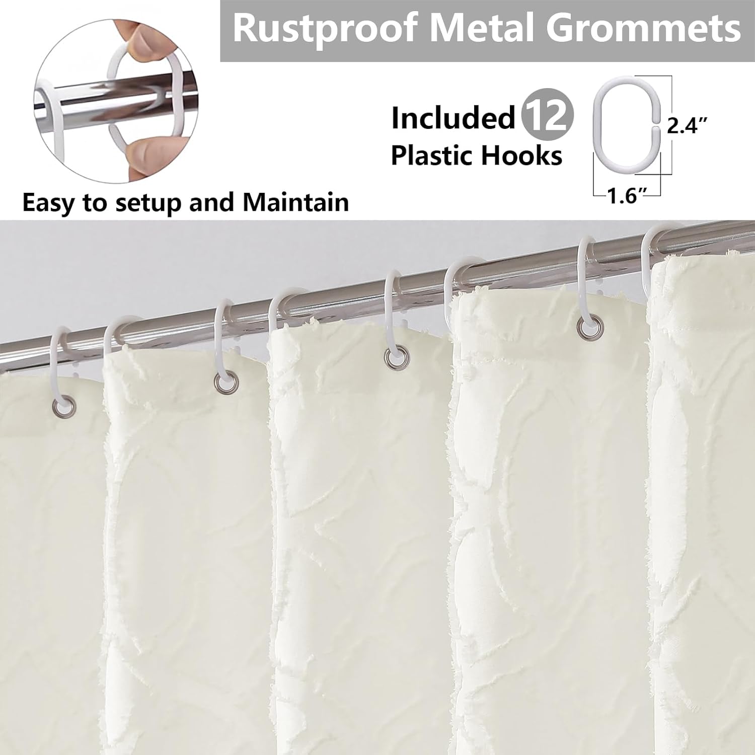 Simplebrand Beige Shower Curtains for Bathroom 72x72 Inches, Jacquard Geometric Fabric Shower Curtains, Boho Hotel Spa Luxury Bath Shower Curtain Set, Machine Washable Bathroom Shower Curtain