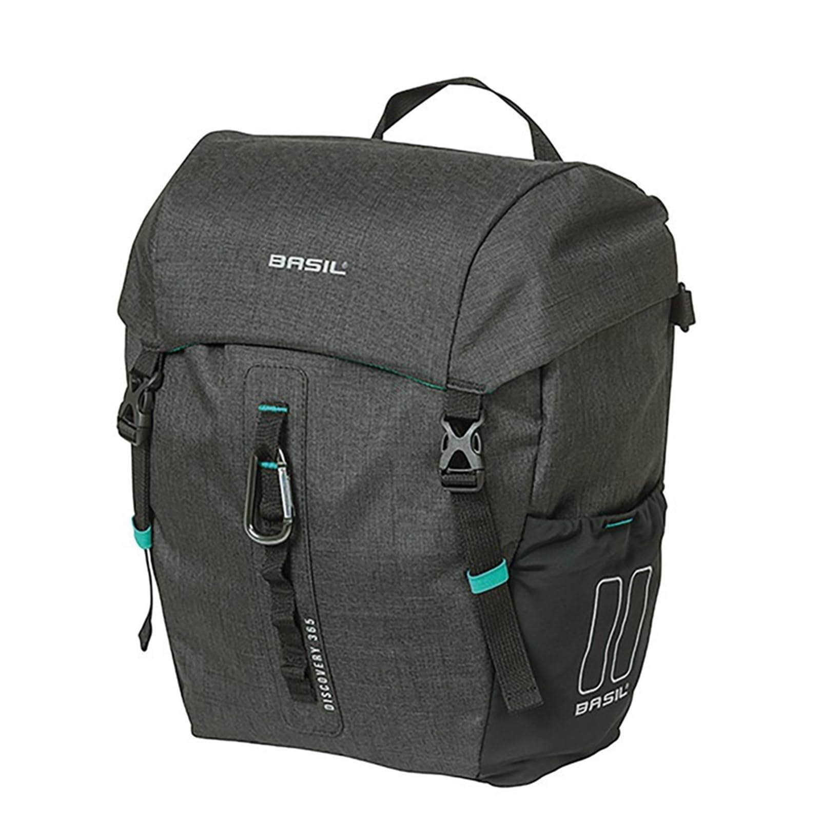 Basil Fahrrad Einzeltasche M MIK Hooks – 9L – Polyester – Außentaschen – Abnehmbarer Schultergurt – Regenschutz – Karabinerhaken – Reflektierend – Schwarz Meliert
