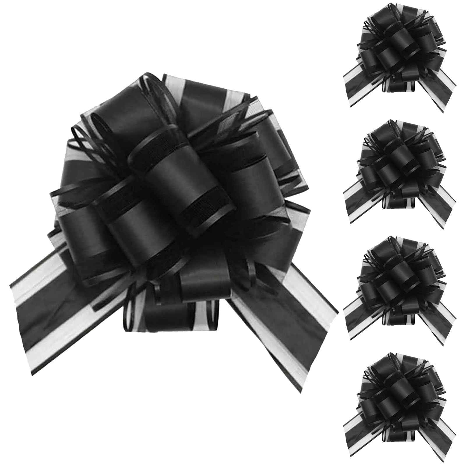 Tim&Lin 5 PCS Pull Bows 7 inches (17.7 cm) Large Gift Bows Black Gift Wrap Bows Party Gift Ribbon Bows for Gift Baskets Wrapping Boxes or Flower Decorations