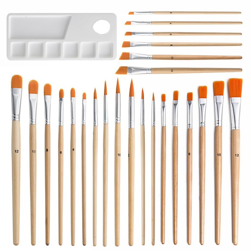25-teiliges Gouache-DIY-Graffiti-Pinselset mit runder Spitze, Palettenpinsel aus Birkenholz und Nylon, D-25 Stück,D-25 pcs