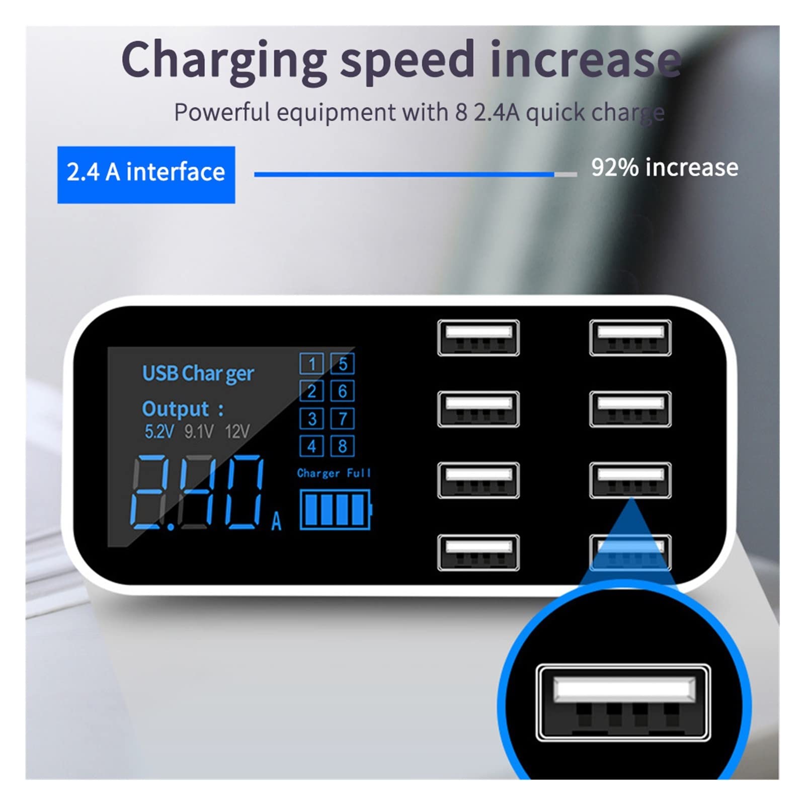 Cargador de Coche rápido Auto 8 Puertos Multi USB Pantalla LCD Cargador de teléfono 12V Cargador de batería Hub USB for tabletas de teléfono GPS DVR