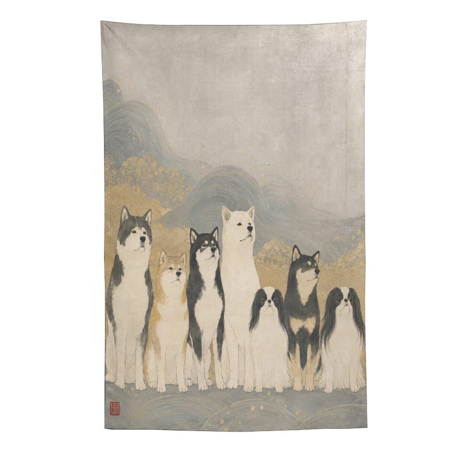 H3B8U2Y5 Shiba Inu Group Wall Tapestry, Oil Painting, College Dorm
