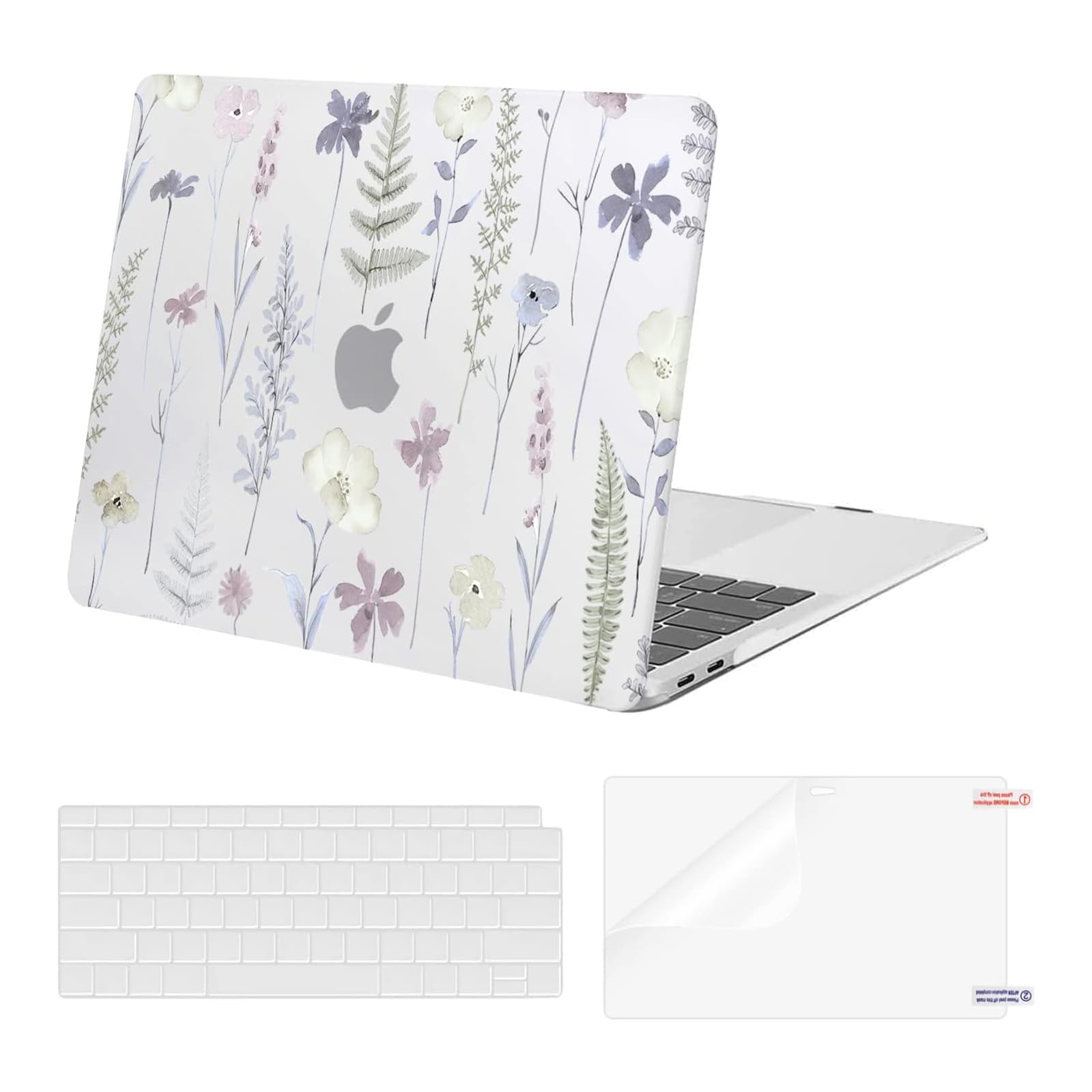 MOSISO Compatible with MacBook Air 13 inch Case 2022 2021 2020 2019 2018 A2337 M1 A2179 A1932, Plastic Meadow Floral Hard Shell&Keyboard Cover&Screen Film for MacBook Air 13.3 inch Case, Transparent